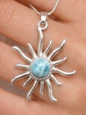 Sterling Silver larimar sun pendant with chain